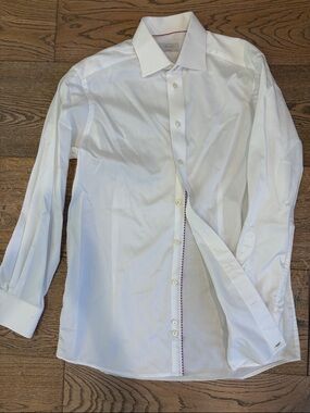 Eton White Men's Dress Shirt with Contrast Inner Placket
